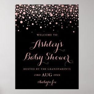 Black Faux Rose Gold Confetti Welcome Baby Shower Poster