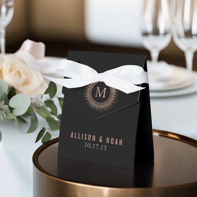 Black & Faux Rose Gold Deco Monogram Favour Box (Creator Uploaded)