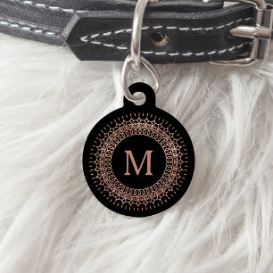 Black & Faux Rose Gold Initial Monogram Pet Tag