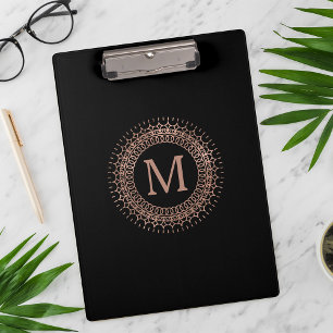 Black & Faux Rose Gold Medallion Monogram Clipboard