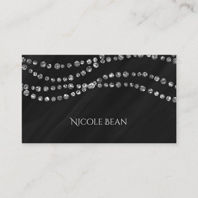 Black & Faux Silver Bling Modern Glamour Business Card (Front)