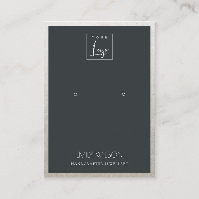 BLACK FAUX SILVER BORDER LOGO EARRING DISPLAY BUSINESS CARD (Front)