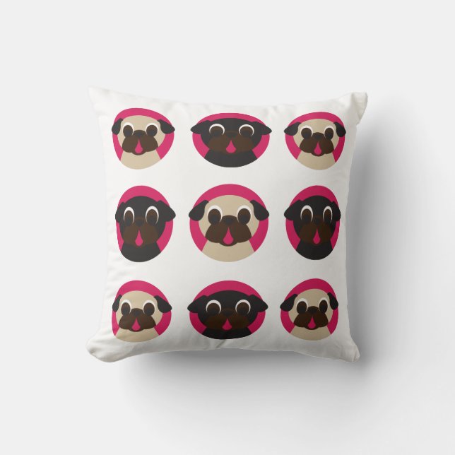 Black & Fawn Pug Heads Pillow (Front)