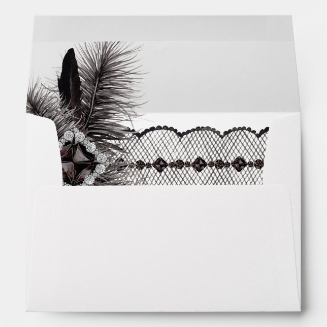 Black Feather & Lace Envelope (Back (Bottom))