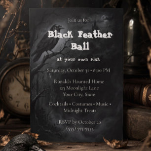 Black Feather Masquerade Halloween Invitation