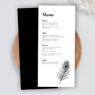 Black Feather Modern Wedding Menu Card