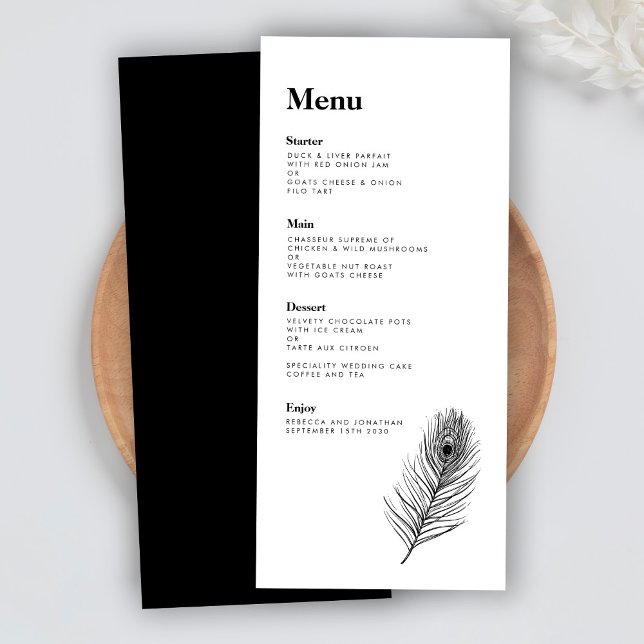 Black Feather Modern Wedding Menu Card (Creator Uploaded)