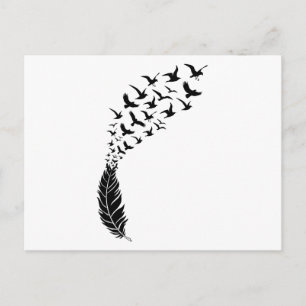 Black feather with flying birds postcard