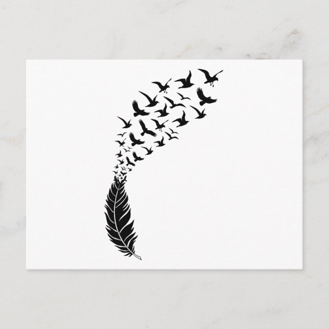 Black feather with flying birds postcard (Front)