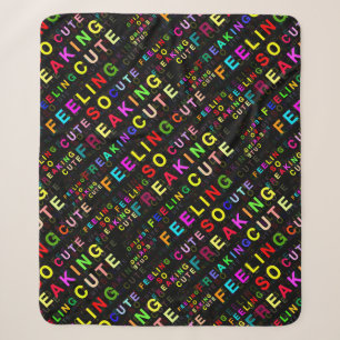 Black "Feeling So Freaking Cute" Text Pattern Sherpa Blanket