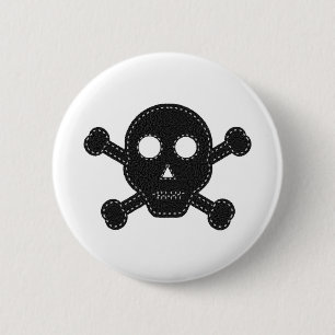 Black Felt Skull 6 Cm Round Badge