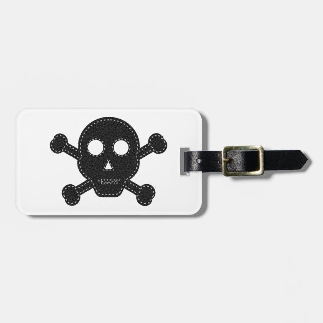 Black Felt Skull Luggage Tag (Front Horizontal)