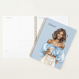 Black Female Blue Top Cheers Drink Planner