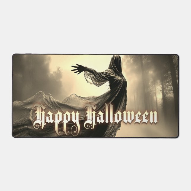 Black Female Ghost in Hellscape - Halloween Desk Mat (Front)