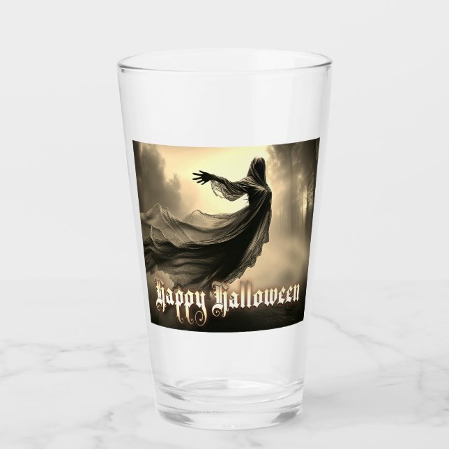 Black Female Ghost in Hellscape - Halloween Glass (Front)