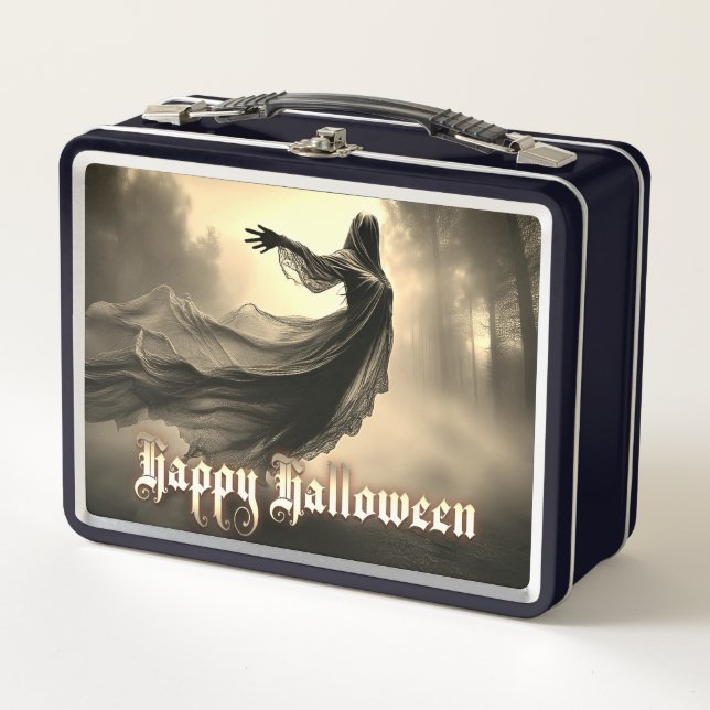 Black Female Ghost in Hellscape - Halloween Metal Lunch Box (Front)