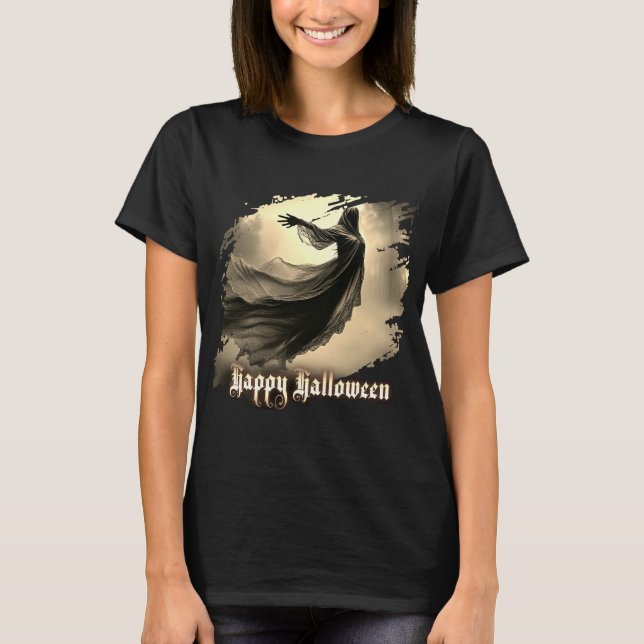 Black Female Ghost in Hellscape - Halloween T-Shirt (Front)