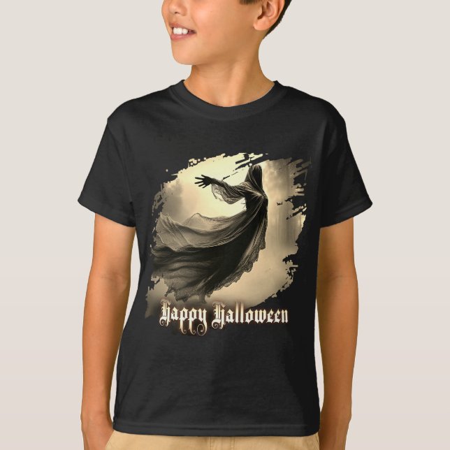 Black Female Ghost in Hellscape - Halloween T-Shirt (Front)