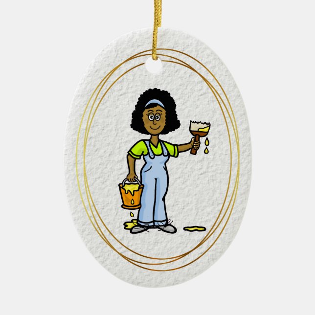 Black Female House Painter Ornament (Front)