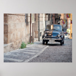 Black Fiat 500, Cinquecento, in Italy Poster