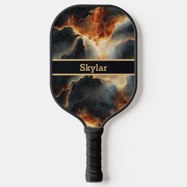 Black Fiery Cosmos Personalised Pickleball Paddle (Front)