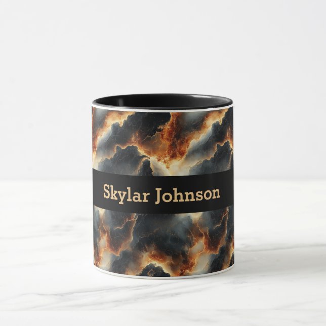 Black Fiery Marble Personalised Coffee Mug (Center)