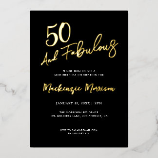 Black Fifty and Fabulous Script Birthday