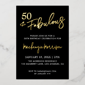 Black Fifty and Fabulous Script Birthday