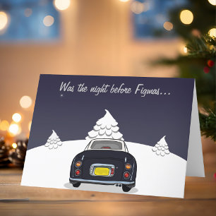 Black Figaro Car Christmas Holiday Card