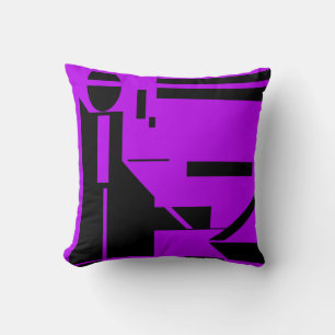 Black Figure, Purple Background Geometric Design Cushion
