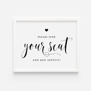 Black Find Your Seat and Bon Appétit Wedding Invitation