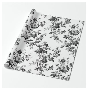 Black Fine Botanical Floral Toile Garden Party Wra Wrapping Paper