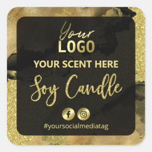 Black Fine Gold Glitter Ink Soy Candle Labels