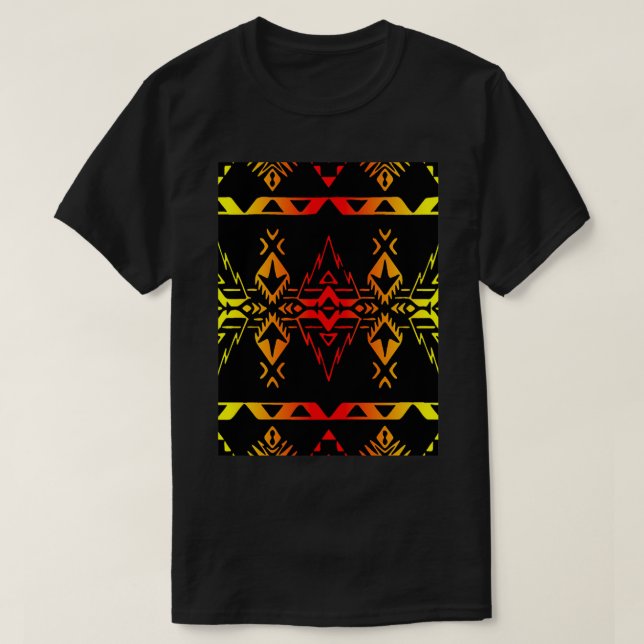 Black Fire Colour Native Geo Print V4  T-Shirt (Design Front)