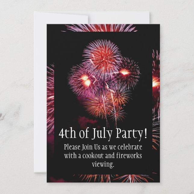 Black Fireworks 4th of July Party Invitation (Front)