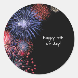 Black Fireworks 4th of July Personalised Classic Round Sticker
