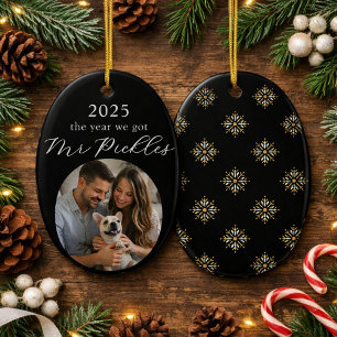 Black First Christmas with New Pet Photo Milestone Ceramic Tree Decoration