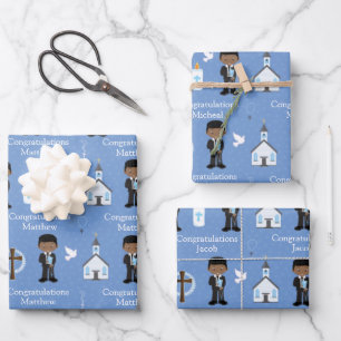 Black First Communion Boy Wrapping Paper Sheet