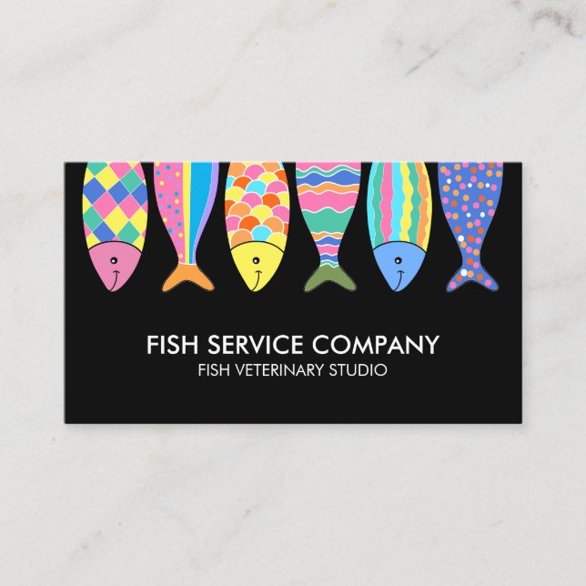 Black Fish Cute Pattern Waves Business Card (Front)