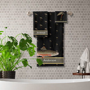 Black Fishermen's Fly fishing and Trout Bath Towel Set