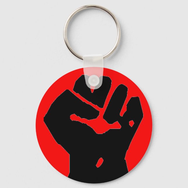 black fist on red key chain (Front)
