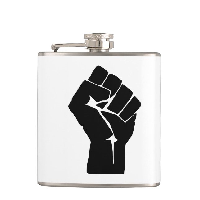 Black Fist Raised - Resistance Protest Hip Flask (Front)