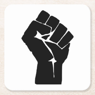 Black Fist Raised - Resistance Protest Square Paper Coaster