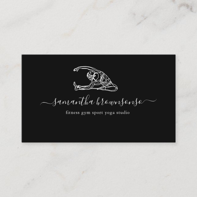 Black Fitness gym sport yoga studio Business Card (Front)