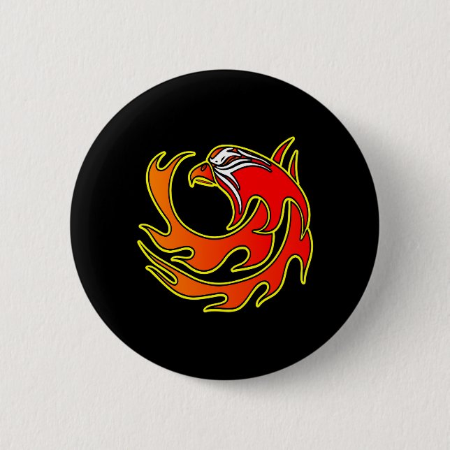 Black Flame Tribal Eagle Head 6 Cm Round Badge (Front)