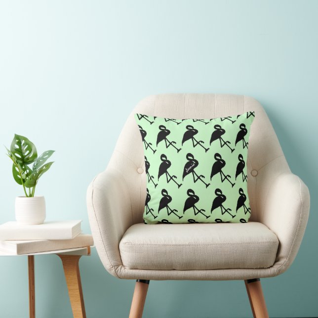 Black Flamingo Spring Green Cushion (Chair)