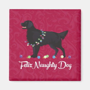 Black Flat Coated Retriever Feliz Naughty Dog Magnet