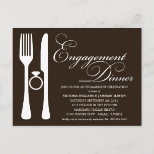 BLACK FLATWARE ENGAGEMENT DINNER INVITATION POSTCARD
