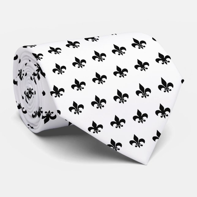 Black Fleur De Lis - customise background colour Tie (Rolled)