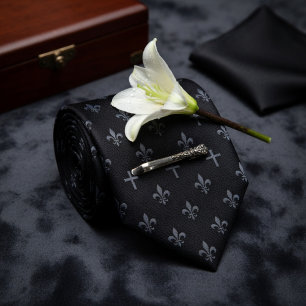Black Fleur-de-lis Funeral Tie
